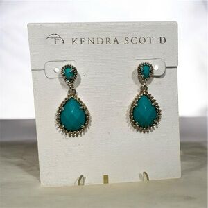 RARE Kendra Scott Ellie Drop Earrings Emerald Teal Gold Statement